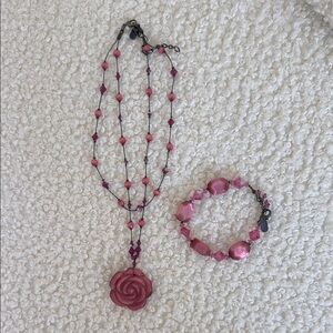 Dabby Reid Elegant Pink Rose Necklace and Bracelet Set